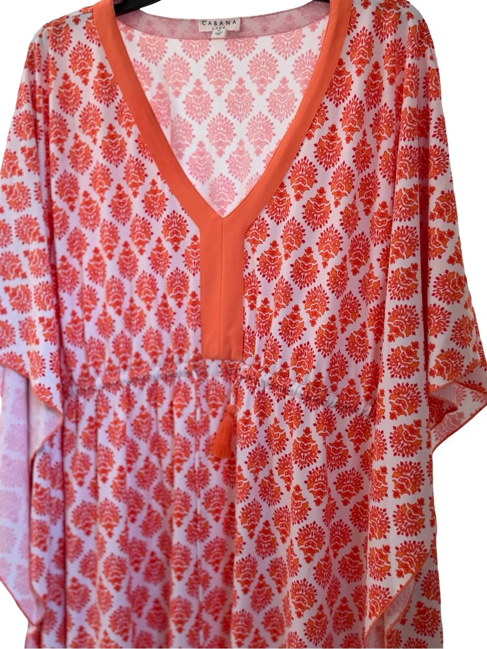 Cabana Life Coral Printed V-Neck Tunic Dress/Swim Cover-Up